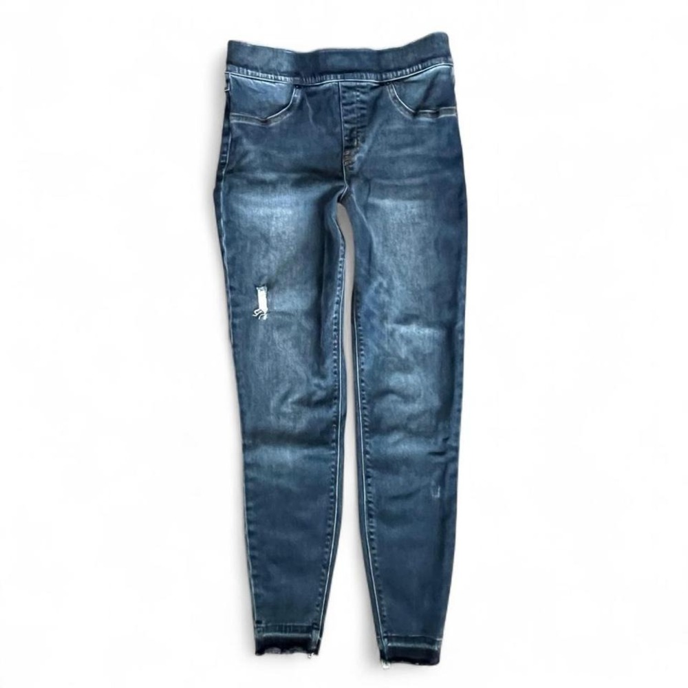SPANX Skinny Jeans Medium Dark Wash Stretch Sculpting Raw Hem Ankle Denim
